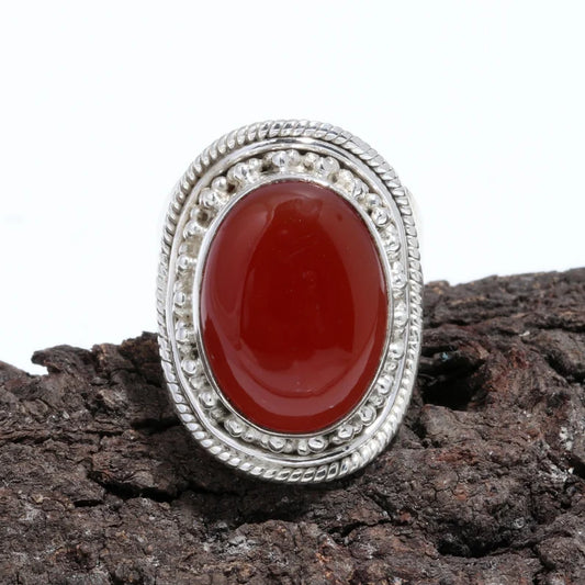 925 Sterling Silver Natural Orange Onyx Oval Solid Handmade Gemstone Ring