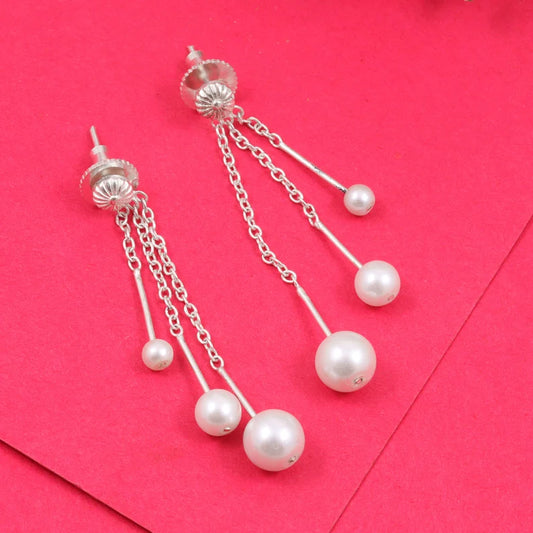 925 Silver Natural Round Freshwater Pearl Briolette Drop Long Earrings For Women