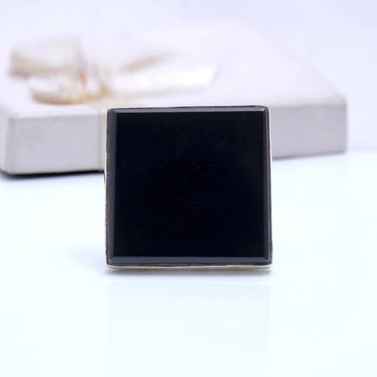 925 Sterling Silver Natural Black Onyx Big Square Shape Gemstone Handmade Ring