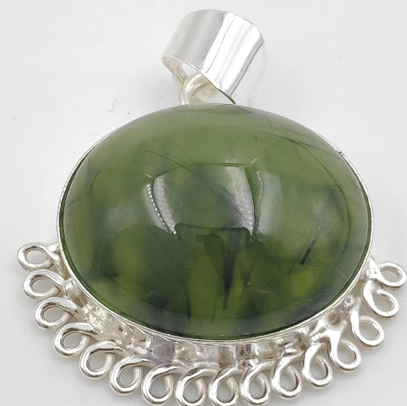 Prehnite Pendant Round Shape Peridot Pendant Silver plated Pendant For Women