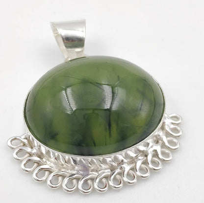 Prehnite Pendant Round Shape Peridot Pendant Silver plated Pendant For Women