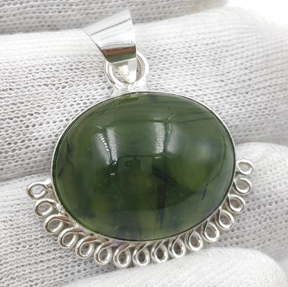 Prehnite Pendant Round Shape Peridot Pendant Silver plated Pendant For Women