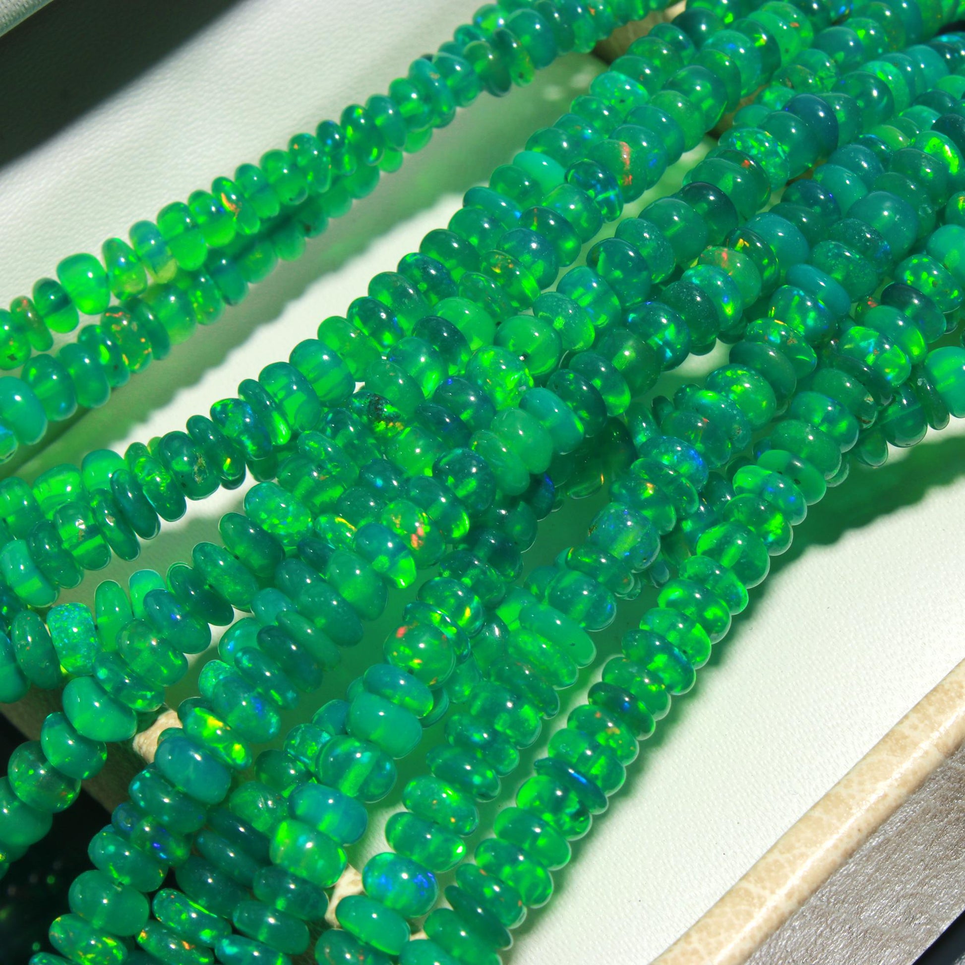 Green Fire Opal Smooth Rondelle Beads-Welo Opal Beads-Ethiopian Opal R –  Ali Gems International
